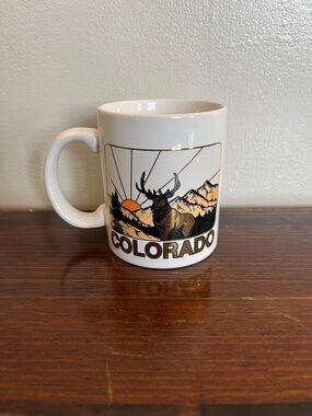 Colorado Elk Graphic Ceramic Coffee Mug - White and Brown
